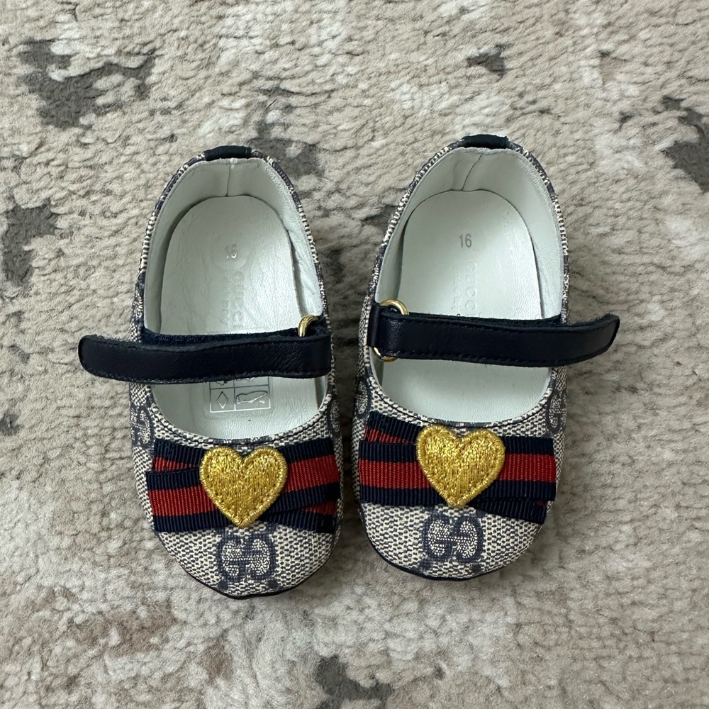 Gucci Navy, Red & Gold Baby Mary Jane Shoes